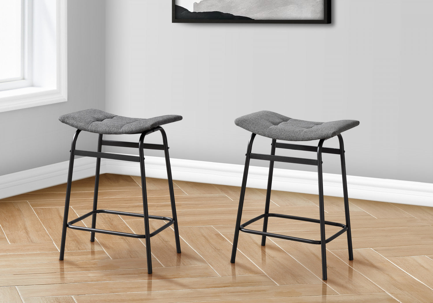 Baffin Counter Stool Set of 2 - Black & Grey Bar Stools for Kitchen Island, Breakfast Nook & Home Decor