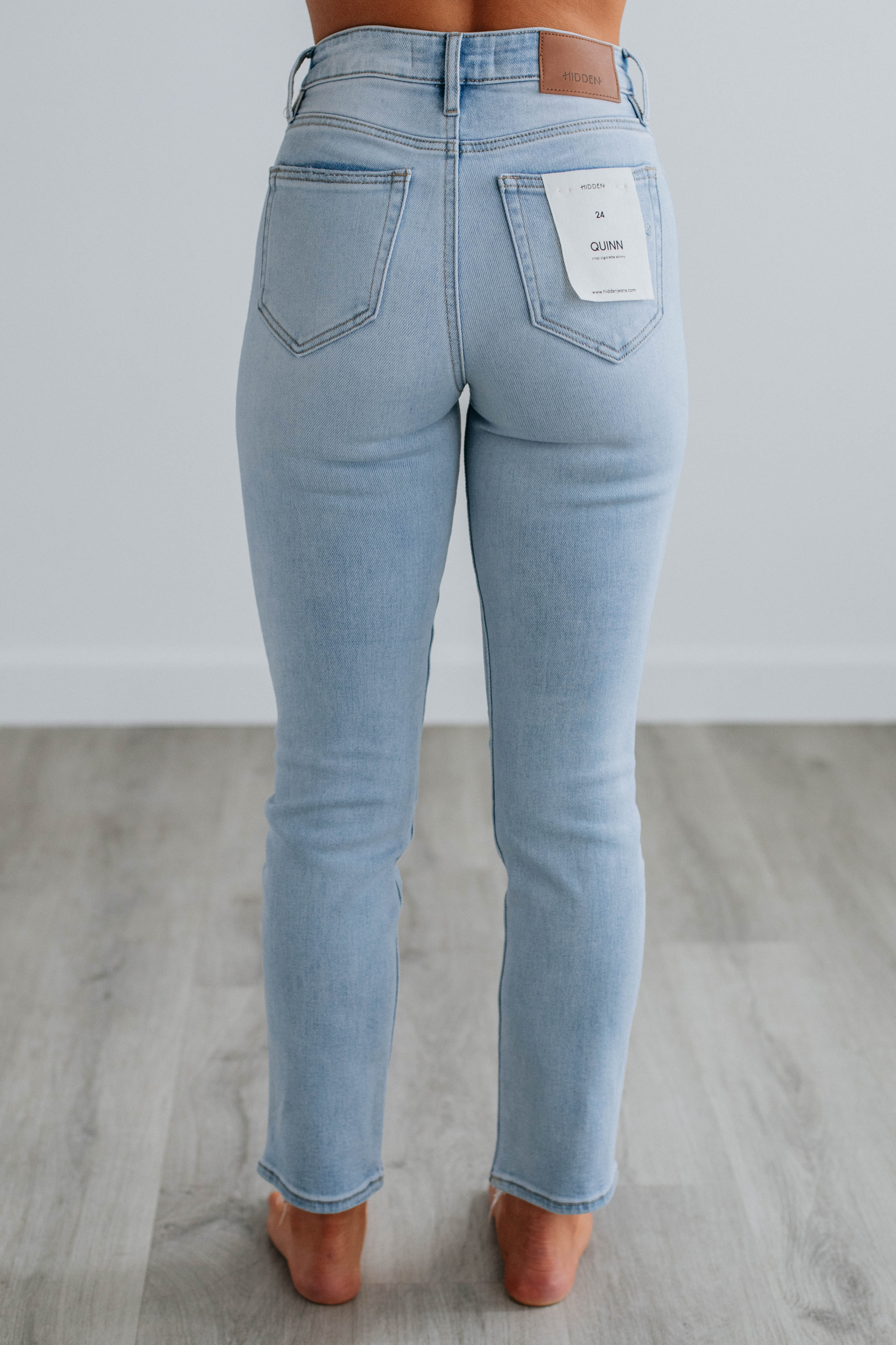 Quinn Hidden Jeans - Light Wash Distressed Denim for Women | Comfortable Stretch Skinny Jeans for Casual Wear & Night Out