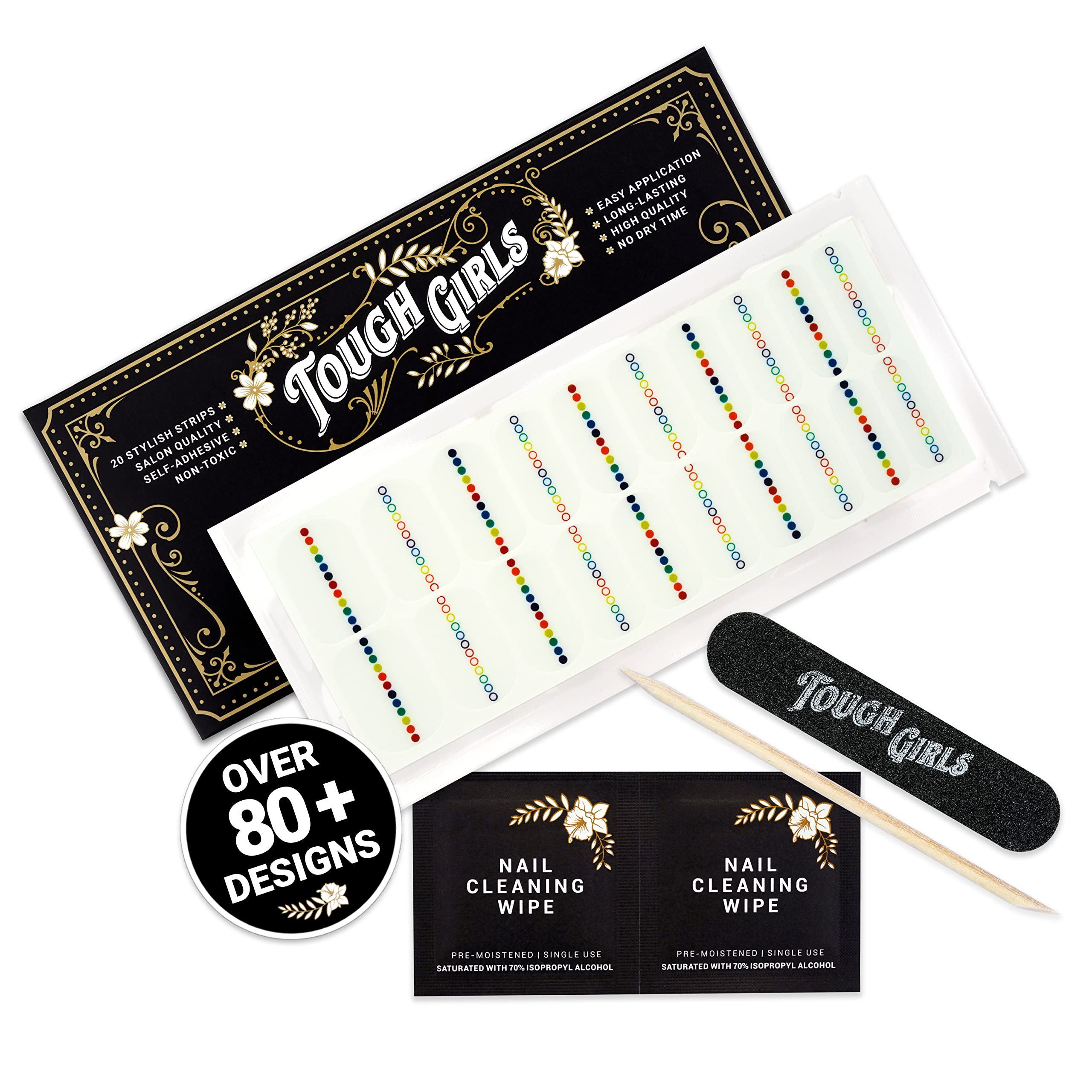 TOUGH GIRLS 20-Piece Gel Nail Polish Strips Kit with Application Tools - No UV/LED Lamp Needed (Rainbow Dots & Clear) | Easy DIY Manicure at Home, Perfect for Parties, Weddings & Everyday Wear