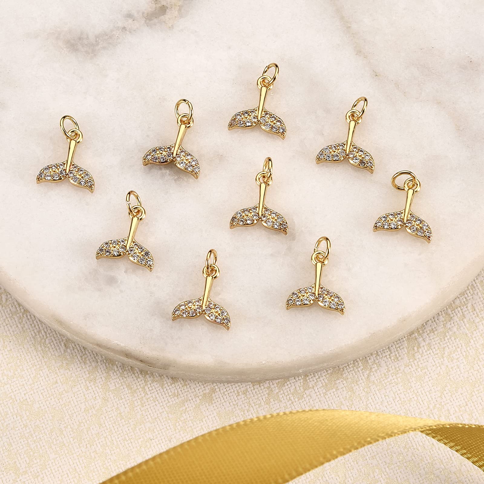 10Pcs Mermaid Tail Charms - Brass Pave Cubic Zirconia Pendants for Jewelry Making, Necklace, Bracelet & Earring DIY - Perfect for Beach Parties, Mermaid Themed Events & Gift Giving