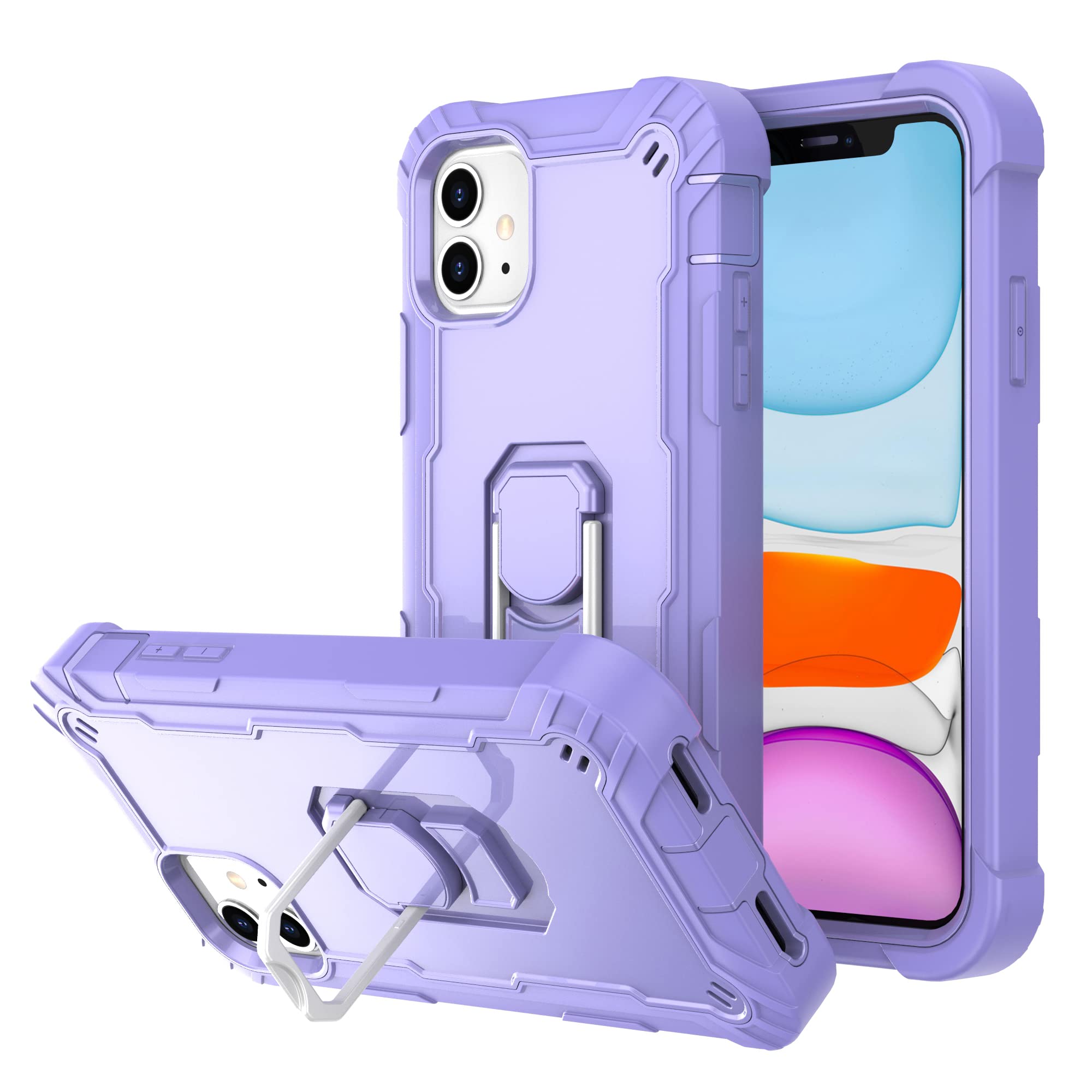 **ASUWISH Shockproof Hybrid Phone Case for iPhone 11 (6.1 Inch) with Ring Holder Stand - Heavy Duty Full Body Protection - Perfect for Women & Men (Purple) - Ideal for Outdoor, Travel & Daily Use**