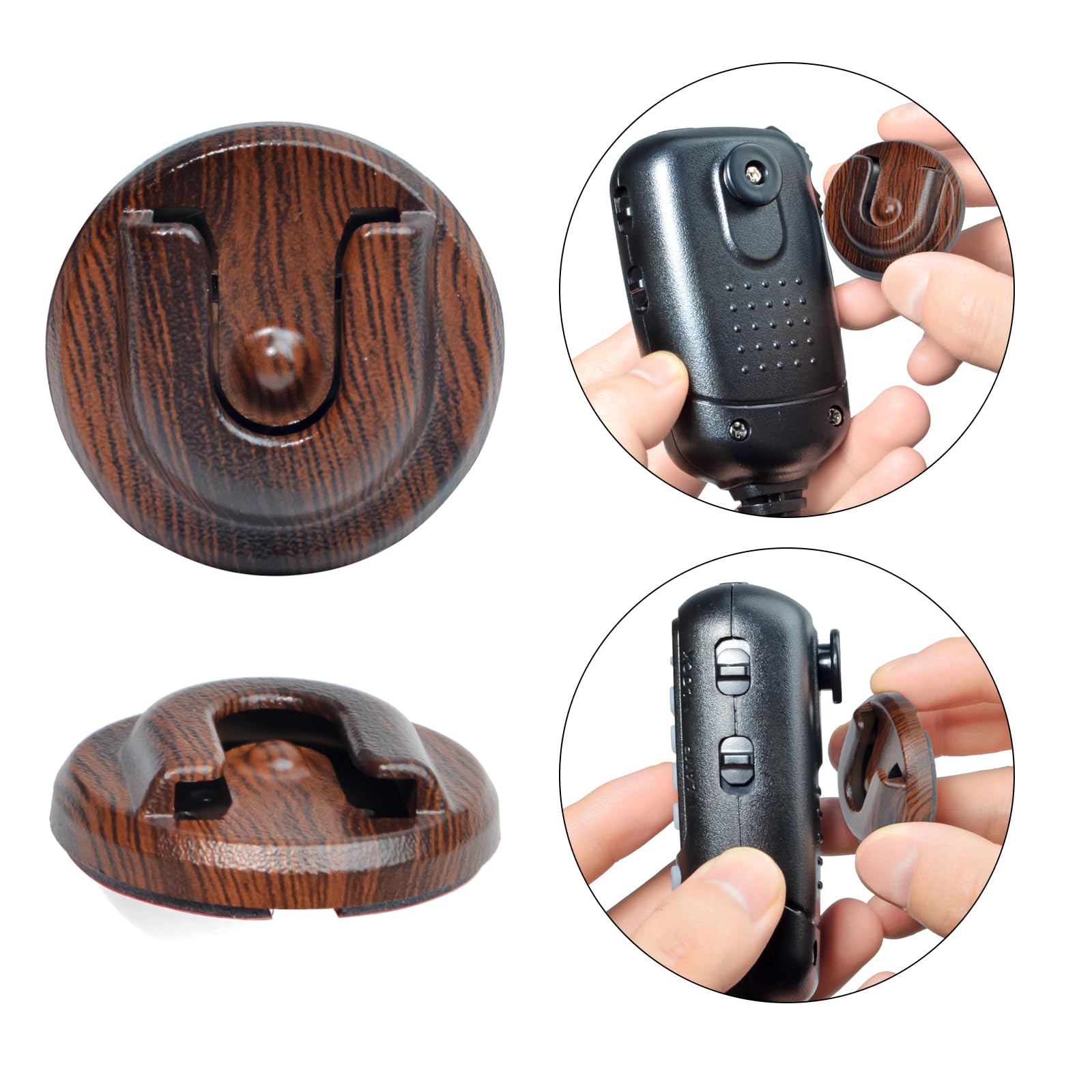 UAYESOK CB Radio Microphone Mount with 3M Adhesive - Suspension Clip for Midland, Kenwood, Motorola, Baofeng CB/PMR Mobile Radios - Wood Grain Design for Car, Jeep, Home & Office Use