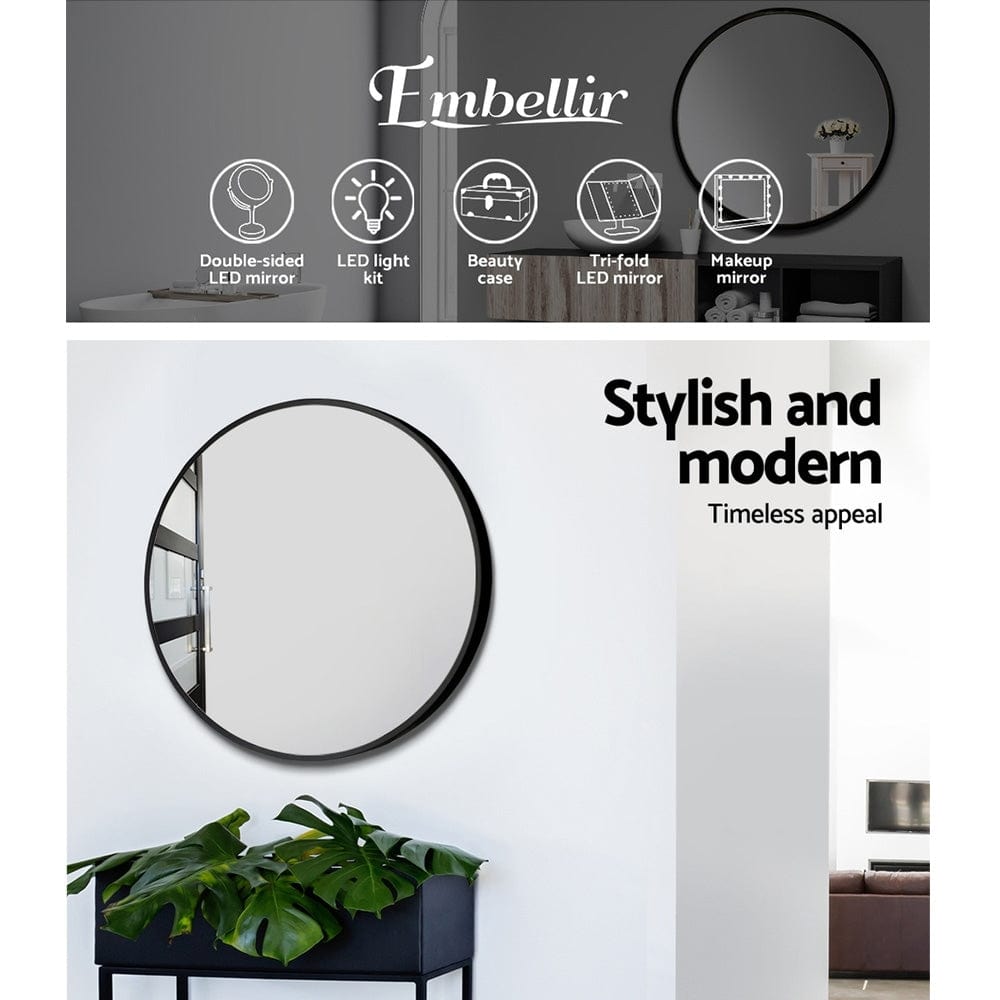 Embellir 20-Inch Round Wall Mirror - Black Framed Bathroom Makeup Mirror for Home Decor, Vanity & Bedroom - Perfect for Dressing Table, Bathroom & Living Room