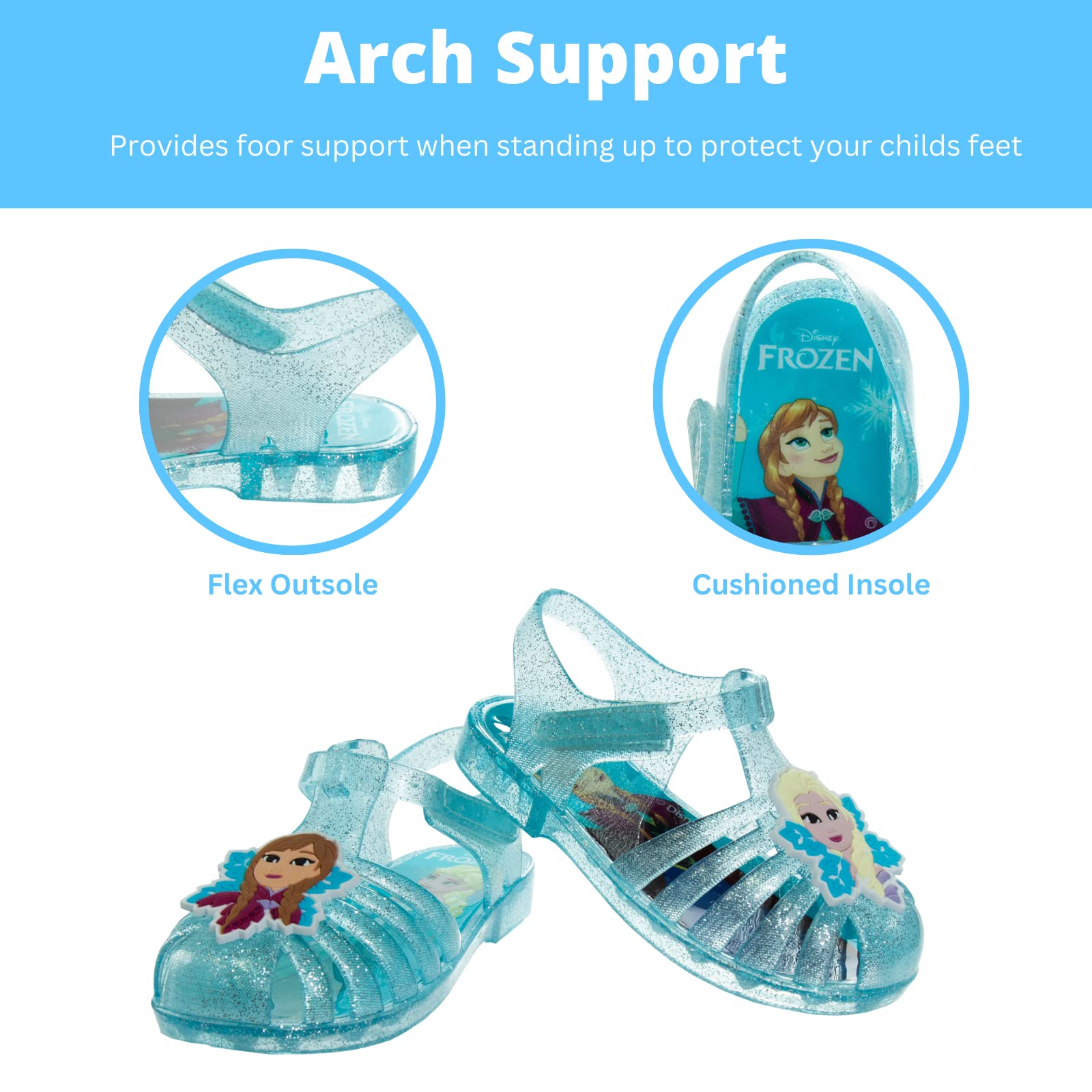 Disney Frozen Jelly Sandals for Girls - Toddler & Little Kid Size - Comfortable Summer Beach Shoes for Outdoor Play & Pool Party