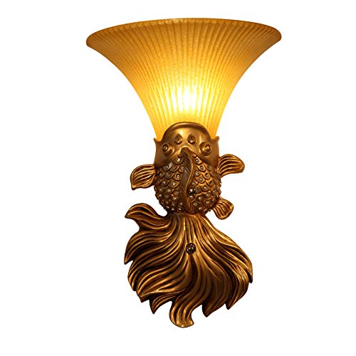 Classic Resin Golden Fish Wall Lights - European Style Mermaid Bedroom & Living Room Lighting - Staircase, Balcony, Aisle Wall Fixtures for Home Decor