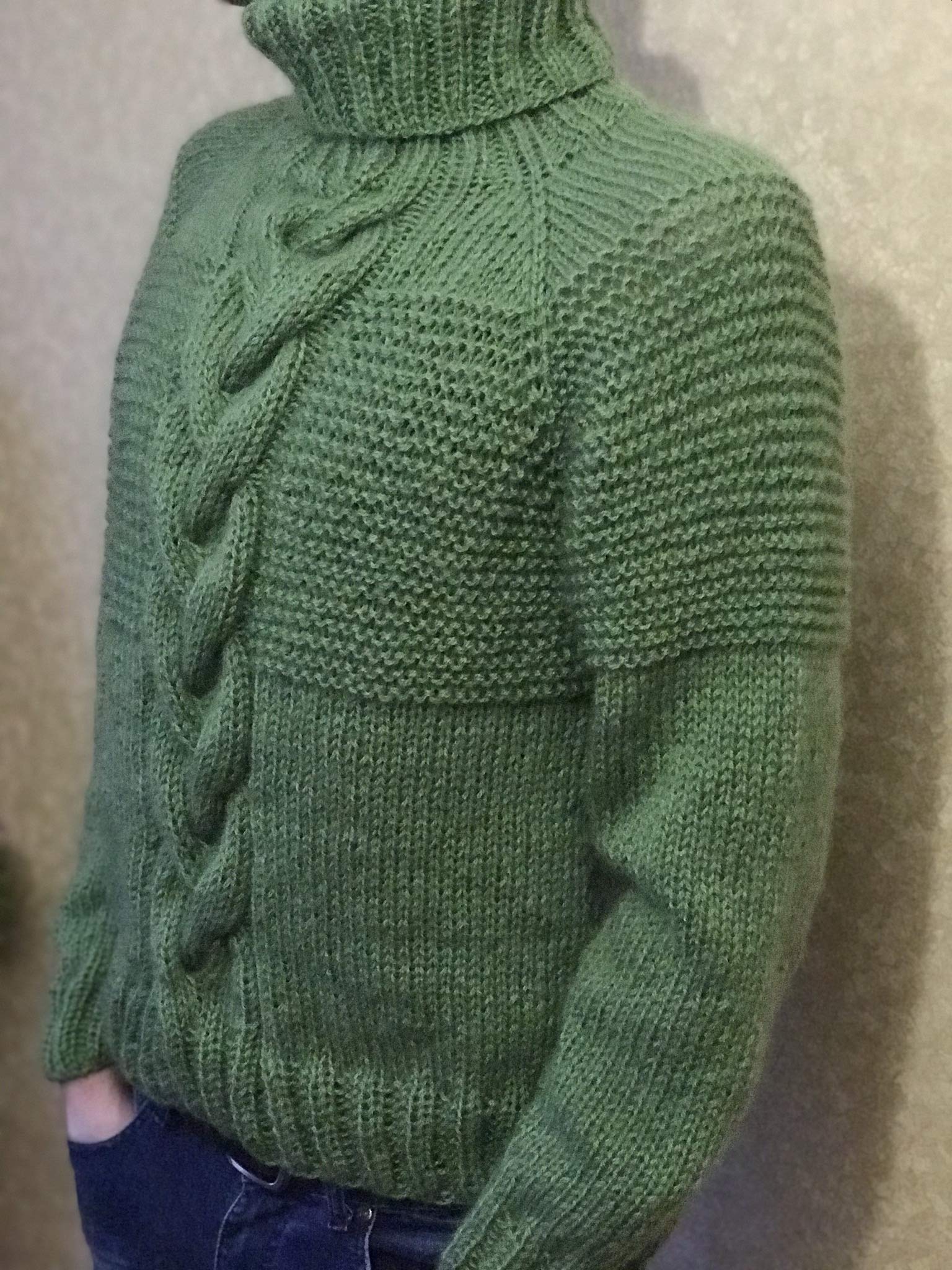 Men's Handmade Chunky Knit Mohair Sweater - Light Green Turtleneck Pullover Hoodie for Winter | Warm High Collar Wool Jumper for Casual Wear & Outdoor Activities