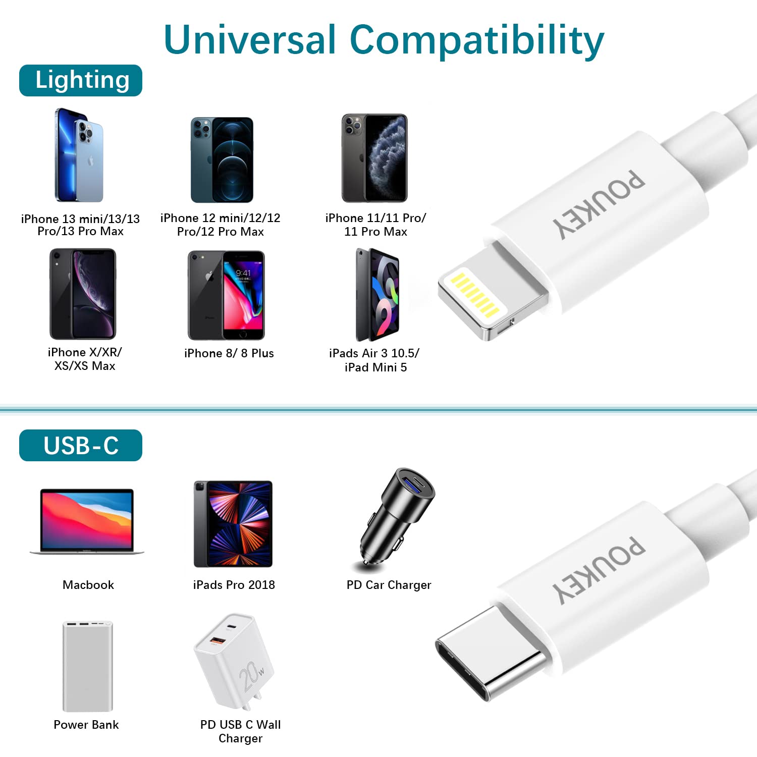 Poukey 2-Pack 3M USB C to Lightning Cable [Apple MFi Certified] - Fast Charging Cable for iPhone 14/13 Pro Max/13 Mini/12/11/XS/XR/X/8 - Extra Long Type C to Lightning PD Cable for Home, Office & Travel Charging