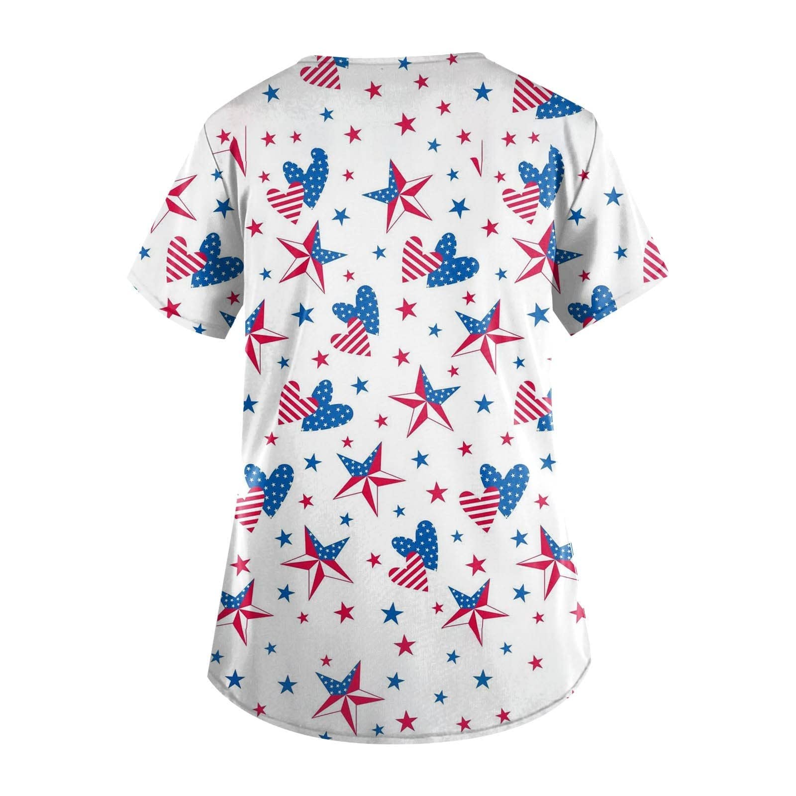 USA Flag Nurse Scrub Top - Patriotic 4th of July Workwear for Women