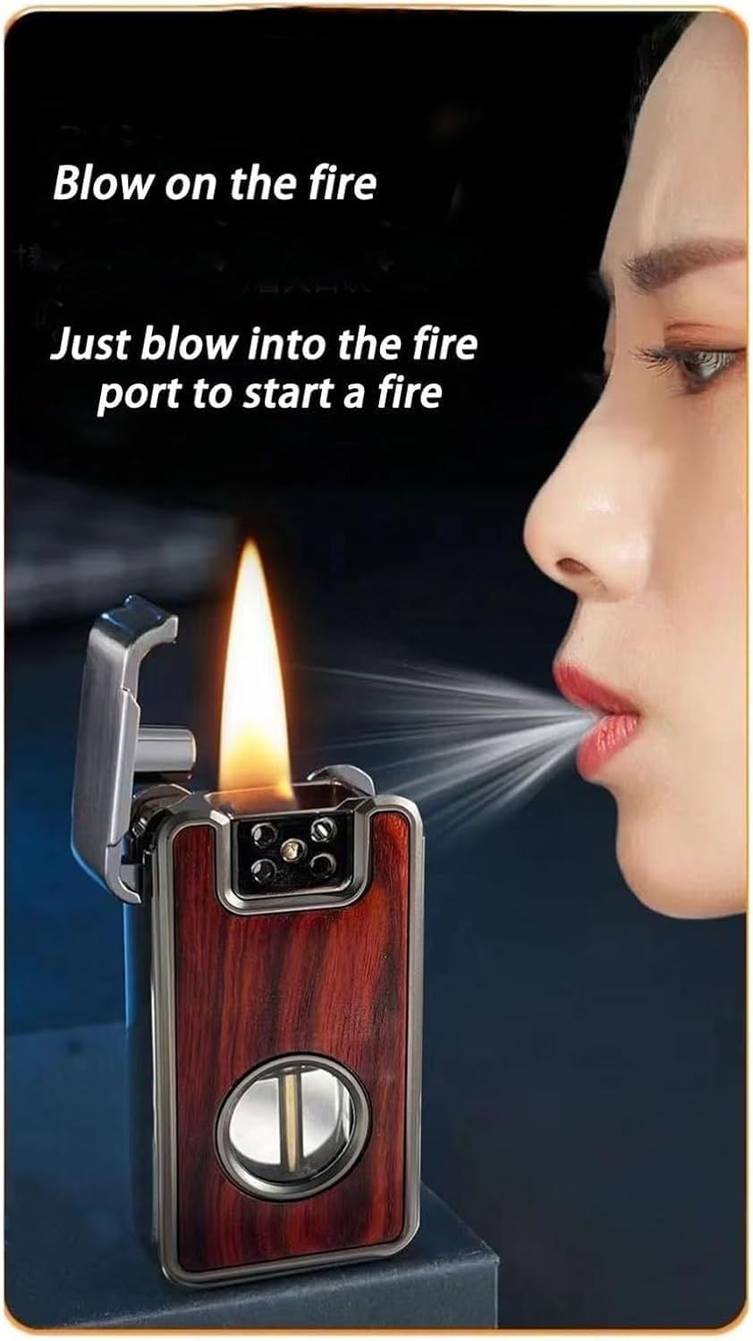 Vintage Windproof Kerosene Lighter with Voice Activation & Wood Inlay - Adjustable Soft Flame, Visible Oil Tank, Reusable Metal Lighter - Perfect Gift for Men, Camping, Hiking & Outdoor Adventures