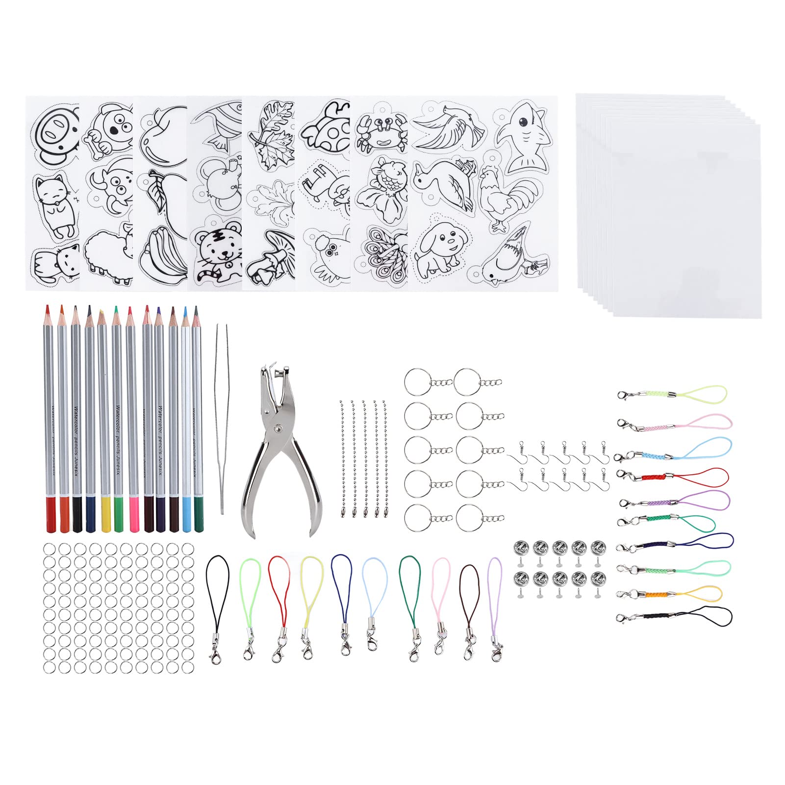 HEEPDD Heat Shrink Plastic Sheets Kit - 50-Pack DIY Shrinkable Film for Keychains, Jewelry & Craft Making - Includes 12 Colored Pencils - Perfect for Kids Art Projects, DIY Gifts & School Crafts