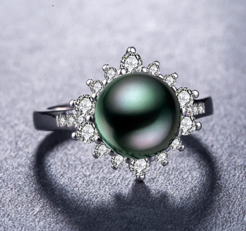 925 Sterling Silver Black Freshwater Pearl Ring for Women - Elegant Wedding Band, Size 6-10 - Perfect for Bridal Jewelry, Anniversary Gifts & Special Occasions