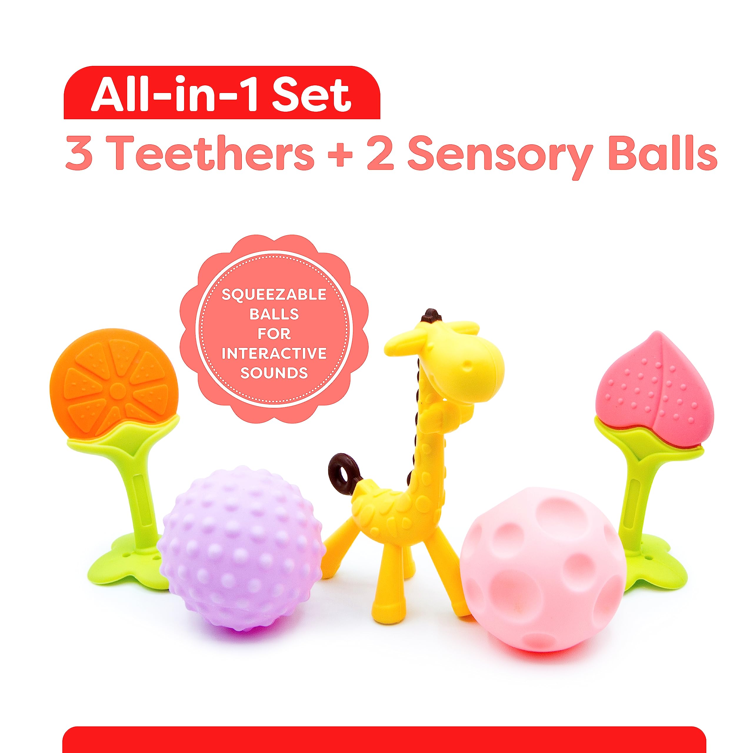 Soft Silicone Teething Toys for Babies 0-12 Months - 5 Pack Sensory Balls & Soothing Teethers for Infant Gum Relief | Perfect for Daycare, Travel & Calming Fussy Babies