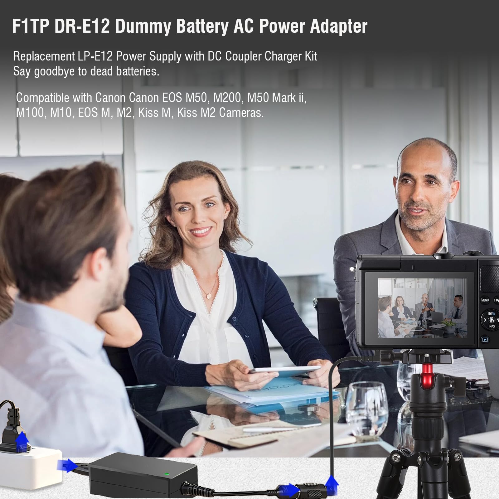 Original Canon ACK-E12 AC Power Adapter & DR-E12 DC Coupler Kit for Canon EOS M, M2, M10, M50 Mark II, M100, M200 Cameras - Continuous Power Supply for Studio Photography & Video Recording