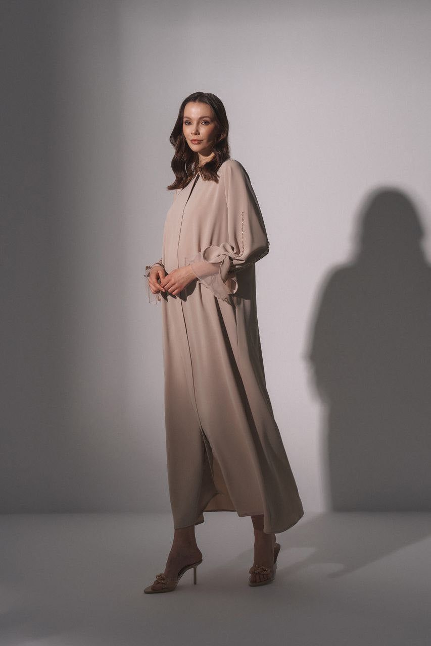 Elegant Marah Zip Front Abaya with Embroidered Cuffs - Modest Islamic Dress for Women, Perfect for Prayer, Eid Celebrations & Special Occasions