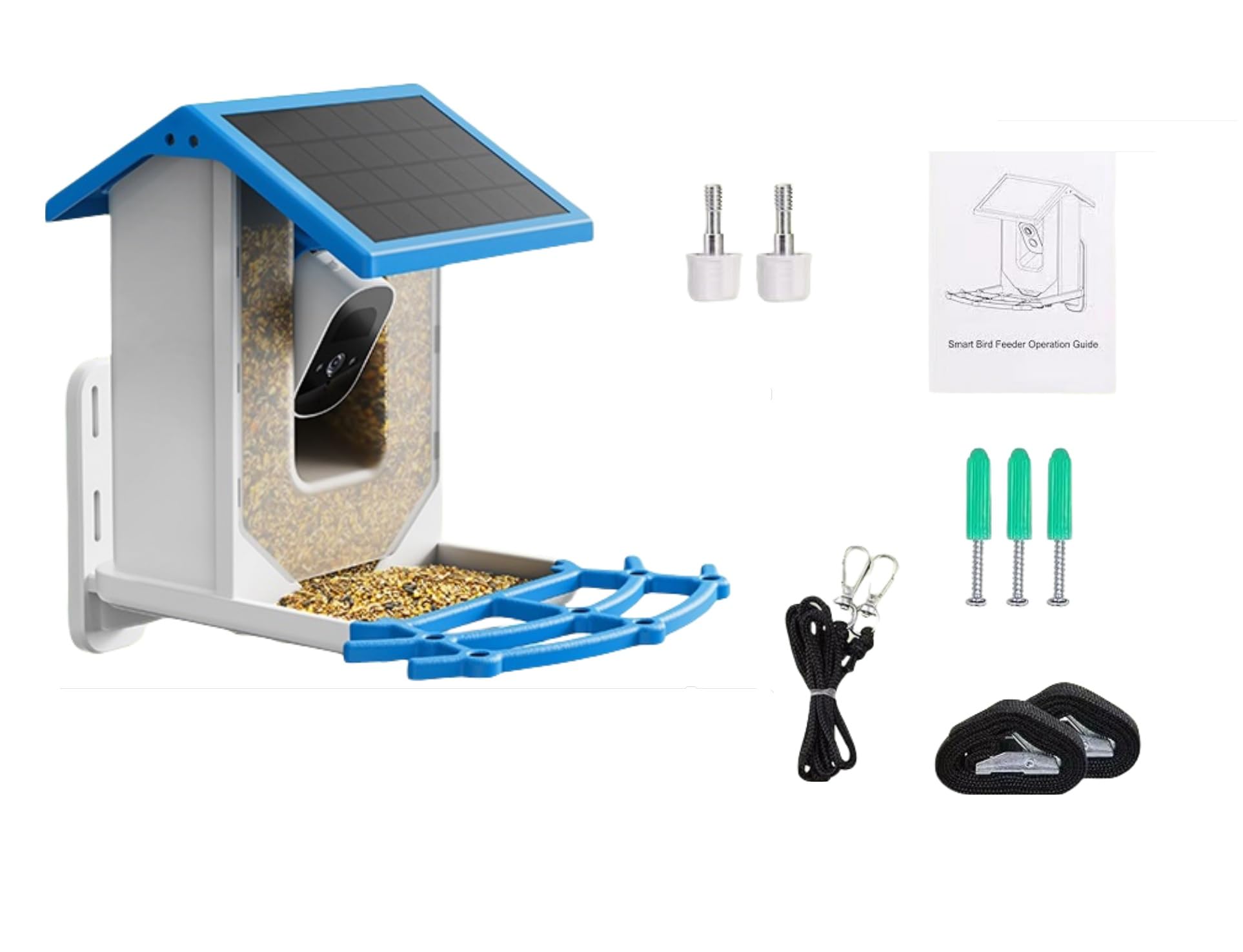 Smart Bird Feeder Camera with Solar Power - 4MP 2.5K HD Wireless Wildlife Camera, 64GB TF Card Included, Auto Bird Detection & AI Recognition for 11000+ Species - Perfect for Backyard Bird Watching, Nature Monitoring & Outdoor Wildlife Photography