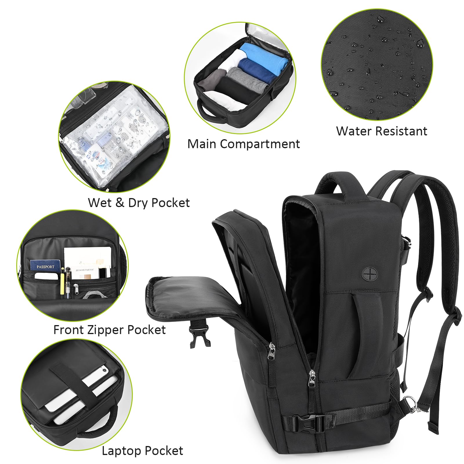 Waterproof Travel Laptop Backpack with USB Charging Port - 15.6 Inch Flight Approved Carry On Backpack for Women & Men - Perfect for Business Travel, Hiking & Weekend Getaways