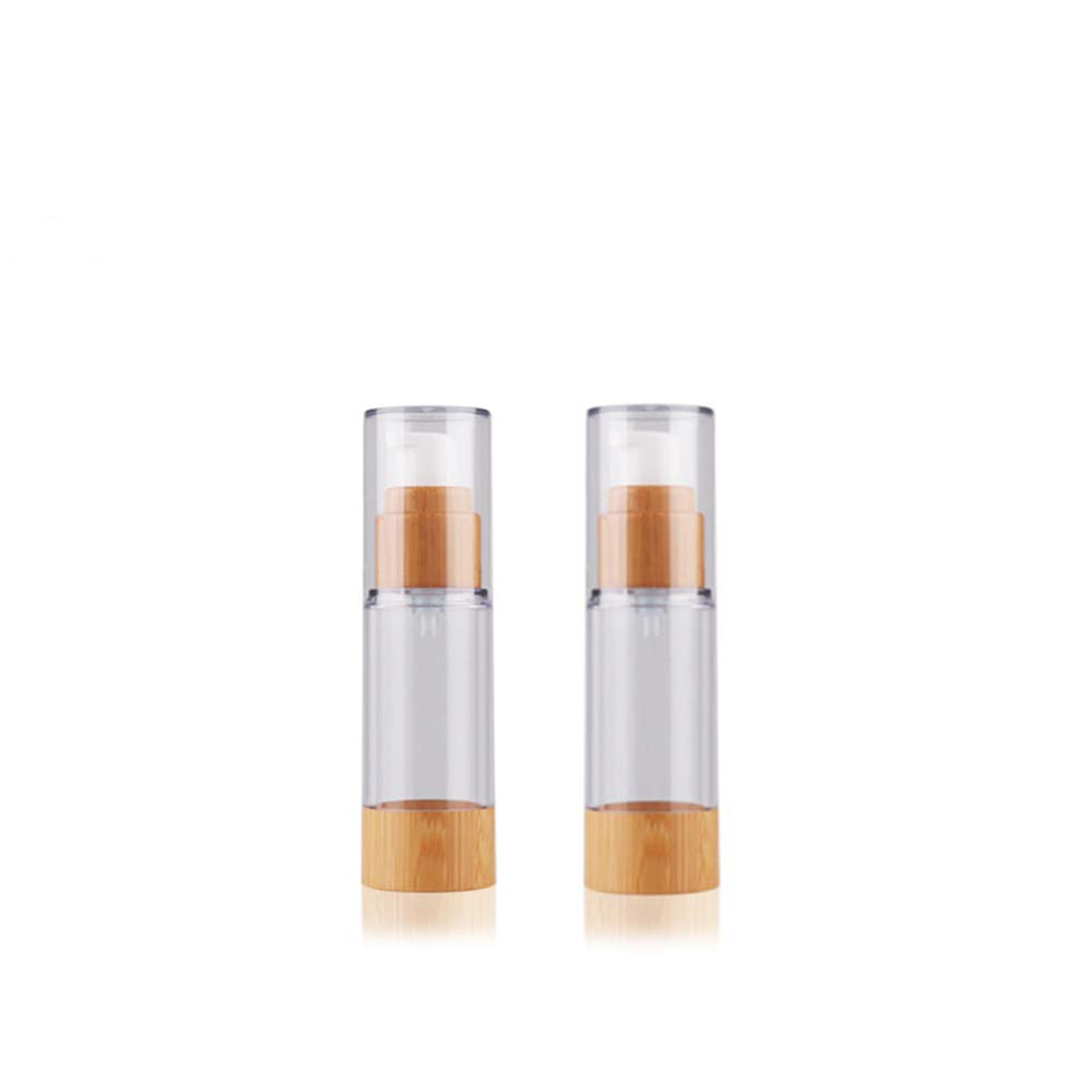 2 PCS Airless Pump Lotion Bottles - Leak Proof & Shockproof Bamboo Dispenser, 30ml Travel Size Refillable Cosmetic Containers for Cream, Serum, Moisturizer, Foundation & Liquid Soap | Perfect for Travel, Gym & Home Skincare Organization