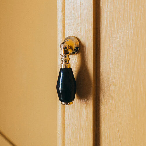 Black Brass & Ceramic Drop Pull Handle - Vintage Cabinet & Drawer Hardware for Kitchen, Bathroom & Furniture Restoration