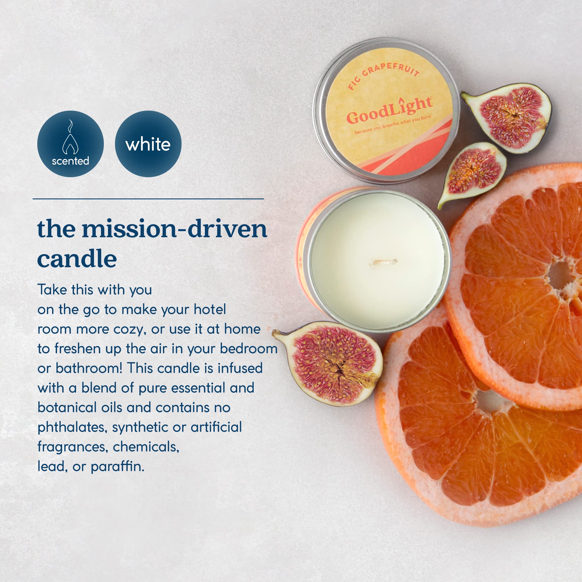 Eco-Friendly Paraffin-Free Scented Candle in Tin - 30 Hour Burn Time, Fig Grapefruit Aroma (6 oz) | Perfect Birthday Gift for Women & Men, Home Decor, Romantic Dinner, Relaxation & Spa Nights