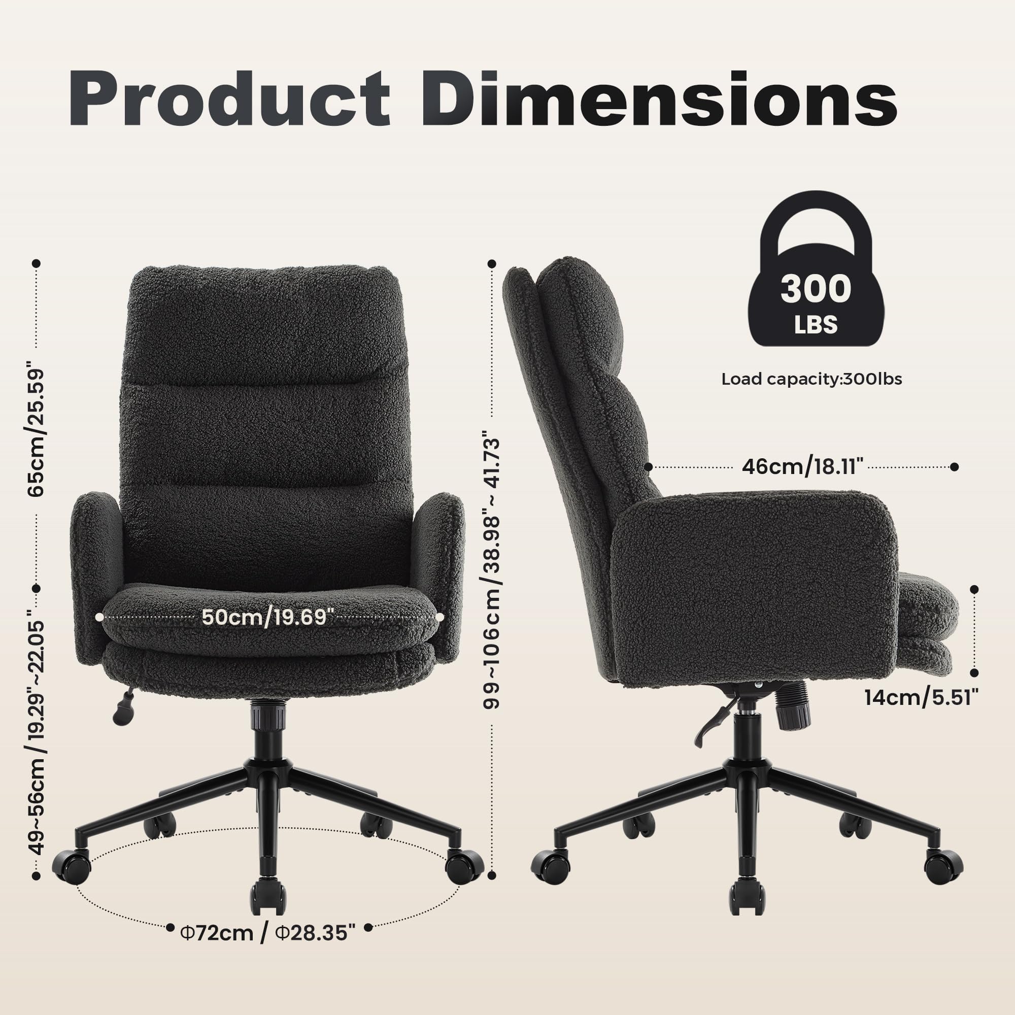 Ergonomic Swivel Office Desk Chair with Wheels - High Back Adjustable Computer Task Chair with Armrests, Upholstered Mesh Home Office Chair for Work & Gaming - Dark Grey Executive Chair for Office, Study Room & Home Workspace