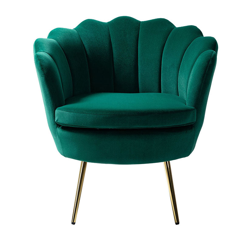 Evelia Velvet Scalloped Barrel Chair - Luxurious Velvet Accent Chair with Curved Back for Living Room, Bedroom & Office - Perfect for Reading Nook, Lounge Area or Home Decor
