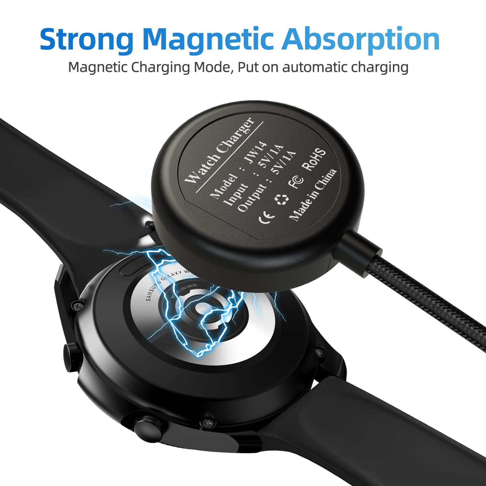 Fast Charging USB C Cable for Samsung Galaxy Watch 7/6/5/4/3 & Active 2 (2-Pack) - Durable Nylon Braided Charger for Home, Office & Travel