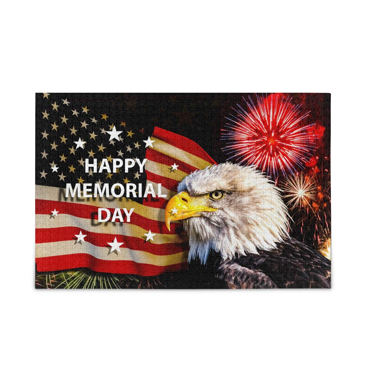 1000 Piece Jigsaw Puzzle for Adults - Bald Eagle with American Flag & Fireworks | Challenging Wooden Puzzle with Storage Bag | Family Game Night, Stay Home Activity, Birthday Gift Idea
