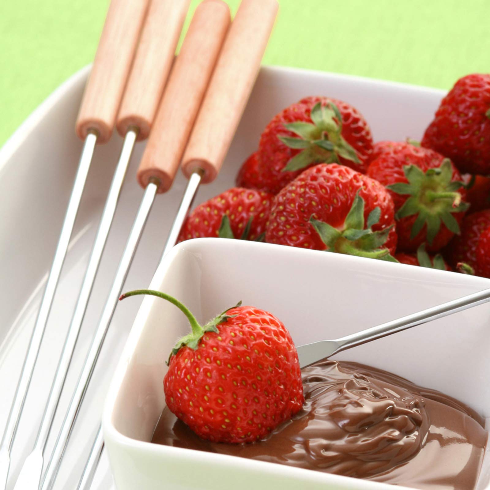 6-Piece Stainless Steel Fondue Forks Set - 9.5 Inch Heat-Resistant Cheese & Chocolate Fondue Sticks with Wooden Handle - Perfect for Chocolate Fountains, Cheese Fondue, Roasting Marshmallows & Fruits - Ideal for Parties, Family Gatherings & Romantic Dinners