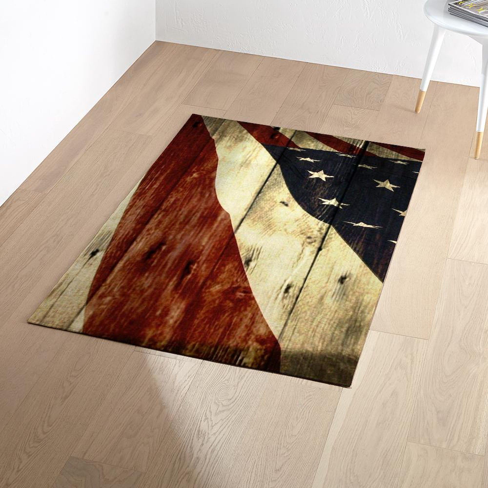 USA American Flag Wood Grain Area Rug - Decorative Fabric Throw Rug for Living Room, Bedroom & Patriotic Home Decor