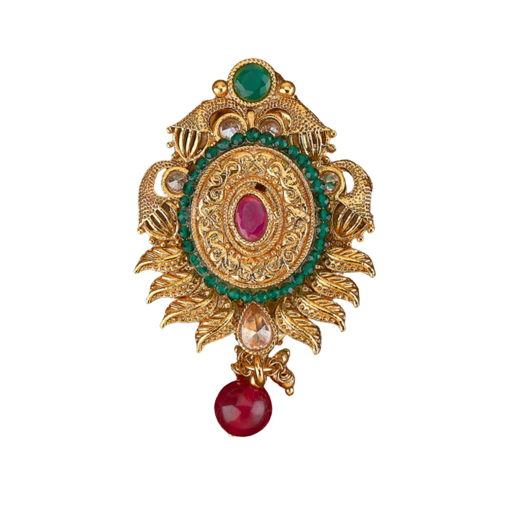 LoveNspire Golden Sari Brooch - Indian Saree & Lehenga Safety Pin Jewelry - Gold Tone Kundan Bridal Accessory - Bollywood Style Wedding Jewelry - Perfect Gift for Her, Mother's Day & Special Occasions - Ideal for Bridal Wear, Festivals & Cultural Events