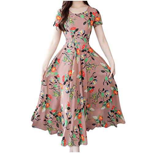 Women's Floral Print Summer Dress - Casual Short Sleeve Mid-Calf Beach Cocktail Dress with Hotkey Design | Perfect for Beach Vacations, Garden Parties & Date Nights