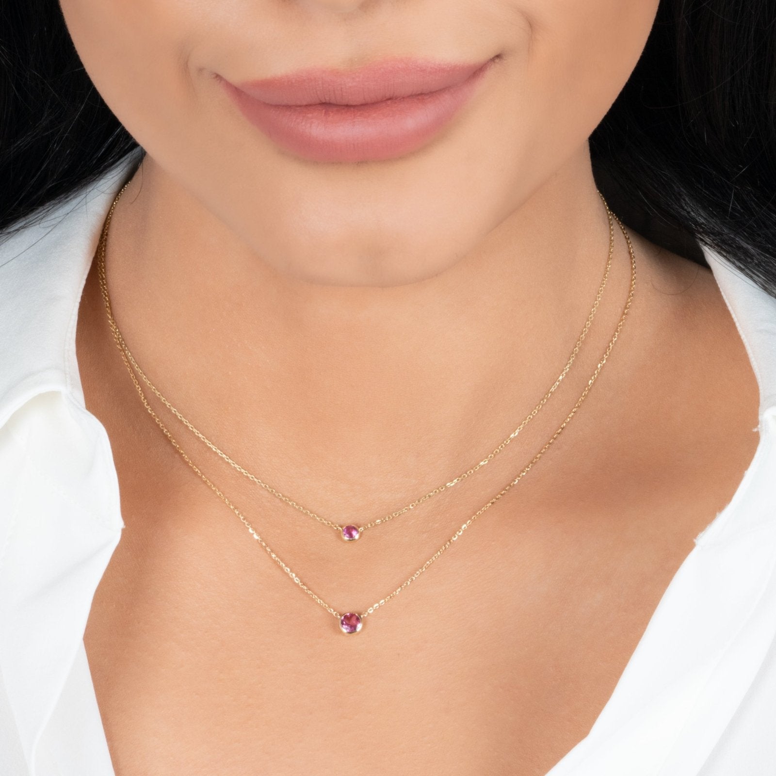 14k Yellow Gold Pink Tourmaline Station Necklace - Bezel Set Gemstone Jewelry for Women, Perfect for Valentine's Day Gifts & Everyday Elegance