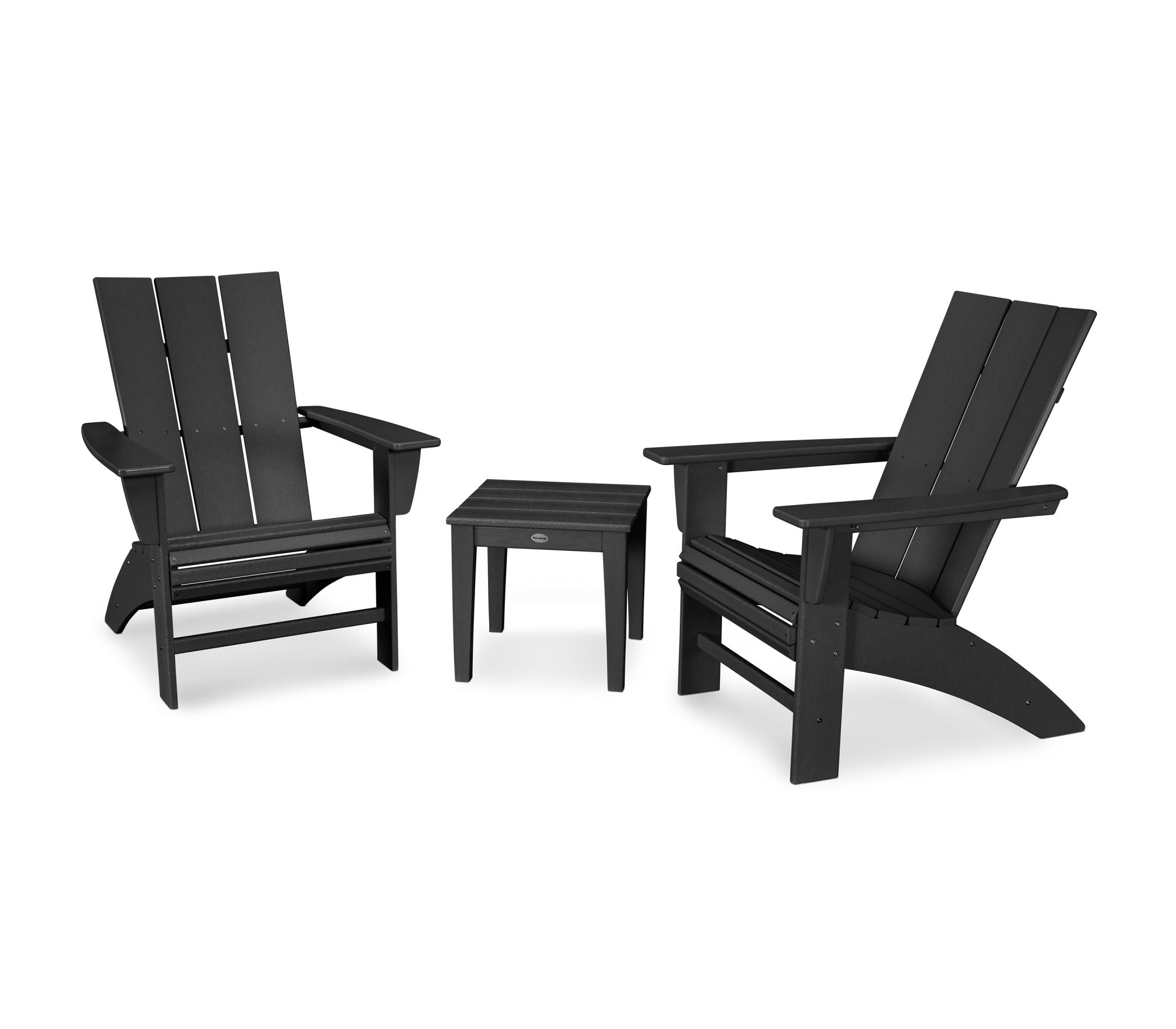 POLYWOOD Modern 3-Piece Curveback Adirondack Outdoor Patio Set - Durable All-Weather Furniture for Garden, Poolside & Backyard Relaxation