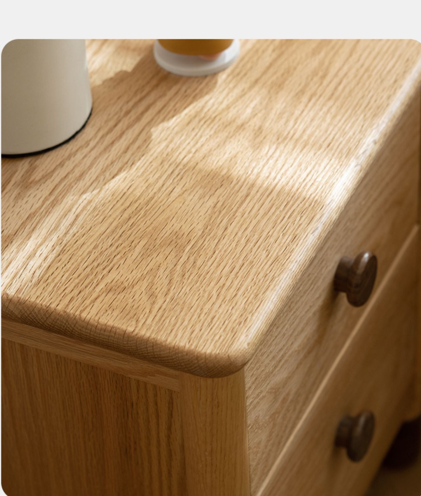 Solid Oak Wood Nightstand with Two Drawers - Bedside Table for Bedroom, Living Room, or Office Storage