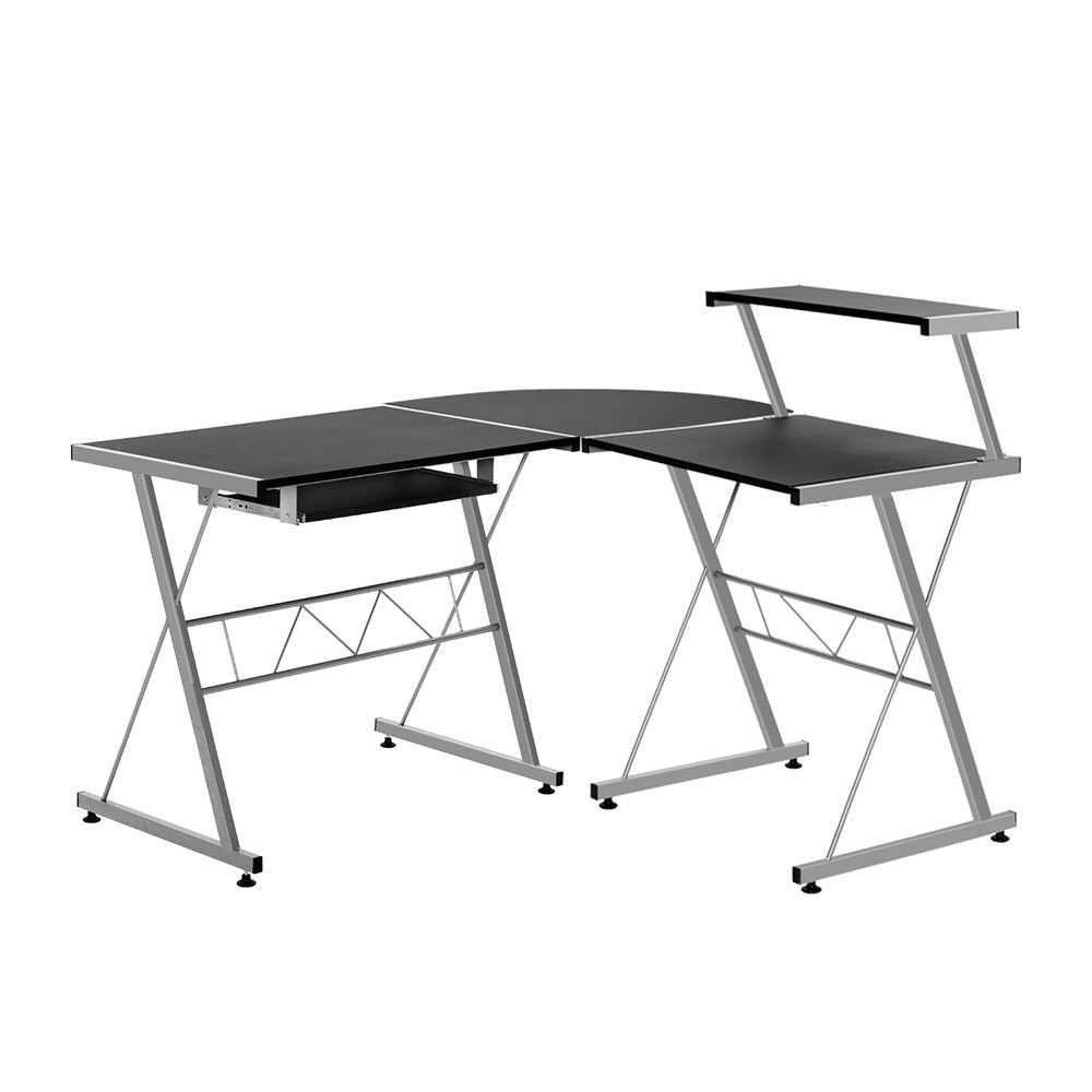 Black Metal Corner Pull-Out Table Desk - Space-Saving Home Office & Kitchen Workstation for Small Spaces