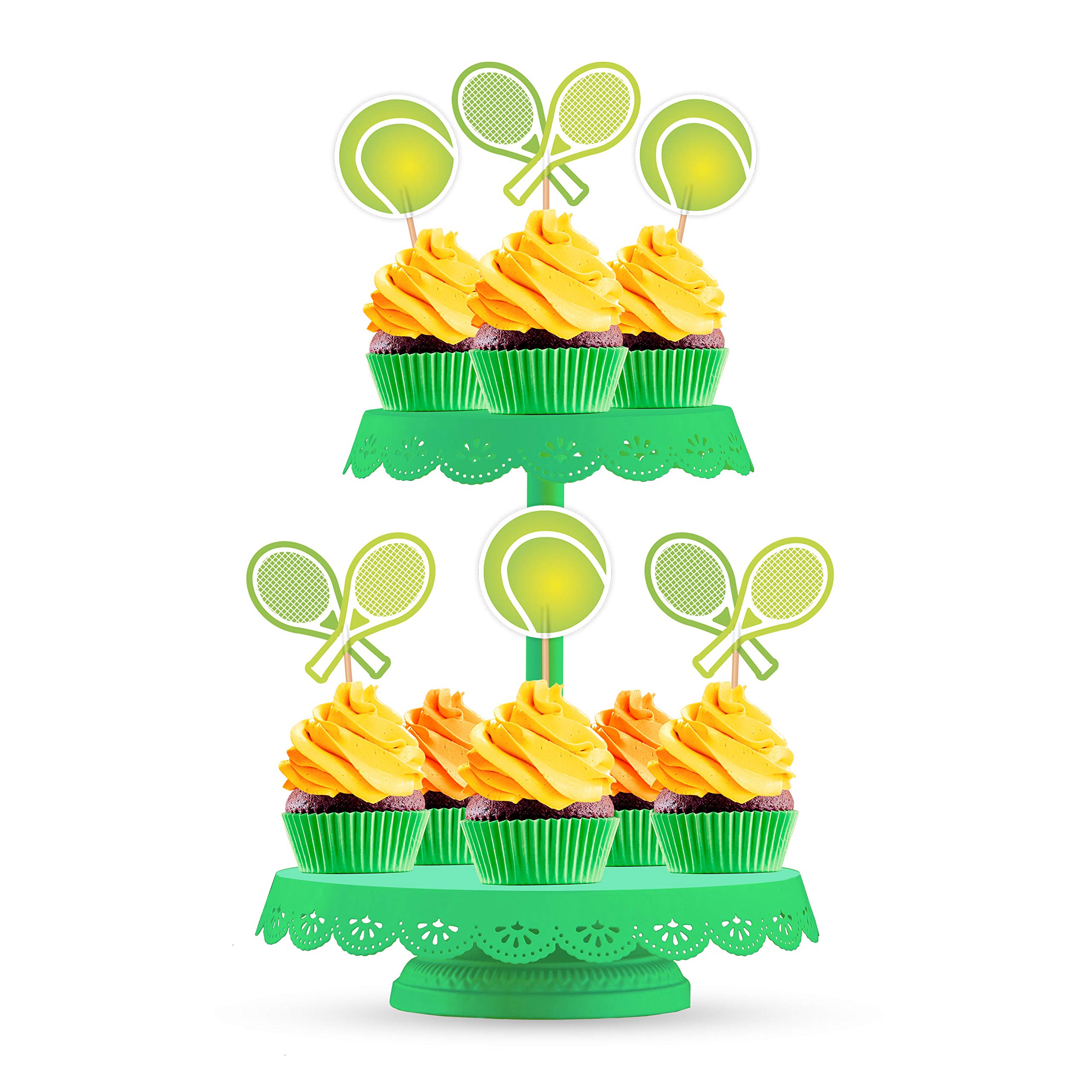 Tennis Cupcake Toppers - 24PCS Sports Tennis Themed Cake Decorations for Baby Shower, Birthday Party, Wedding | Perfect for Tennis Lovers, Sports Theme Events & DIY Dessert Decorating