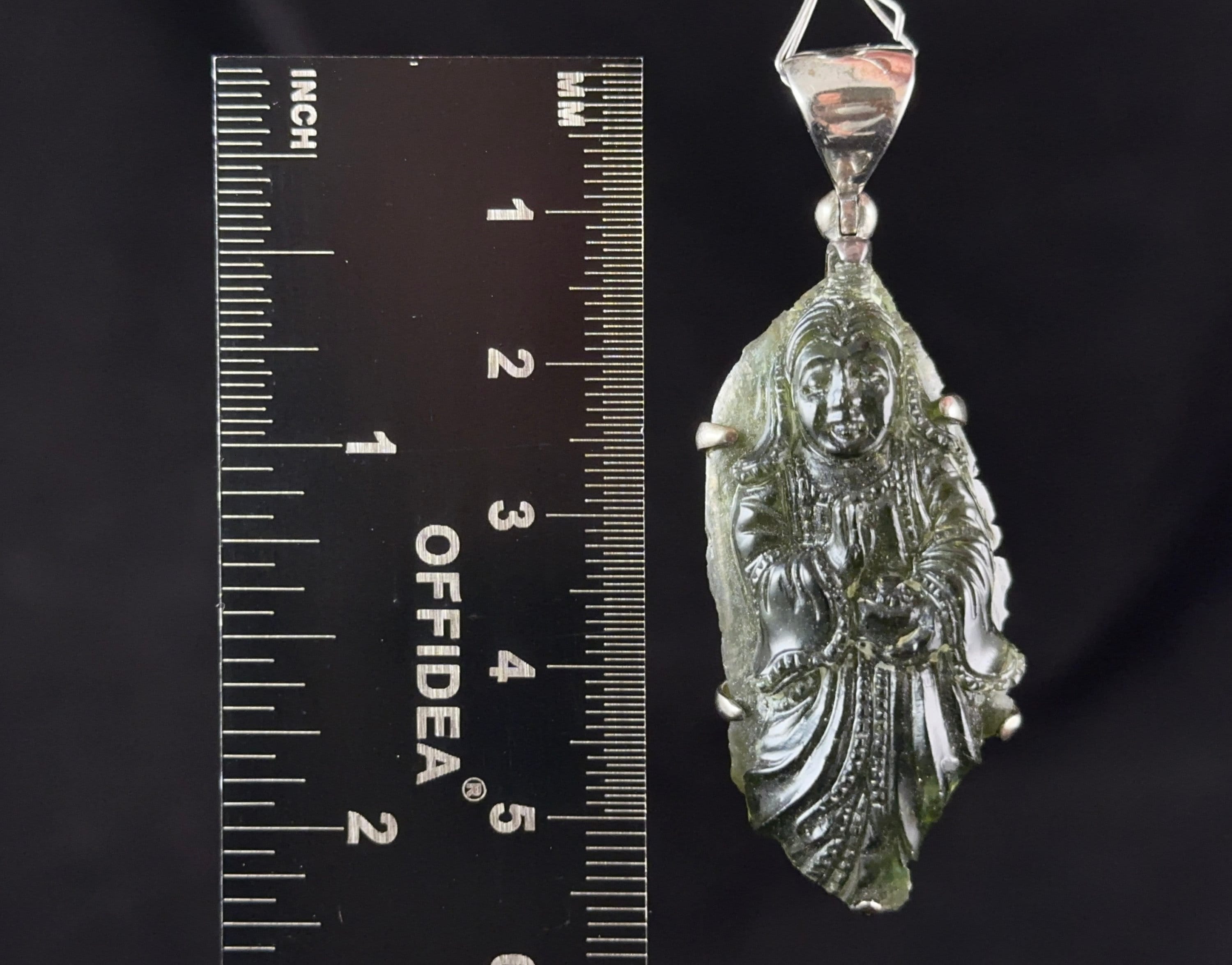 Authentic Moldavite Pendant Necklace - 925 Sterling Silver Kuan Yin Goddess Pendant with Certification | Genuine Moldavite Jewelry for Spiritual Healing, Meditation & Energy Work | Perfect for Reiki Practitioners & Crystal Collectors