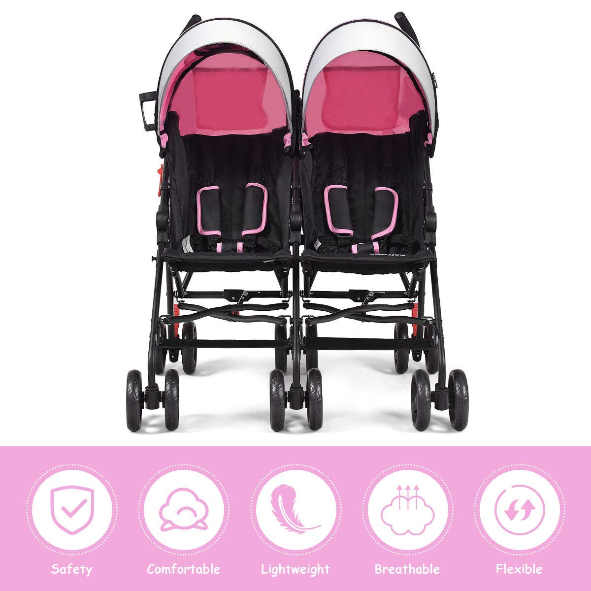 HONEY JOY Double Stroller - Compact Lightweight Side by Side Twin Stroller with Adjustable Canopy, Cup Holder & Storage Bag | Foldable Travel Stroller for Airplane | Perfect for Infants and Toddlers | Ideal for Shopping, Traveling and Outdoor Adventures