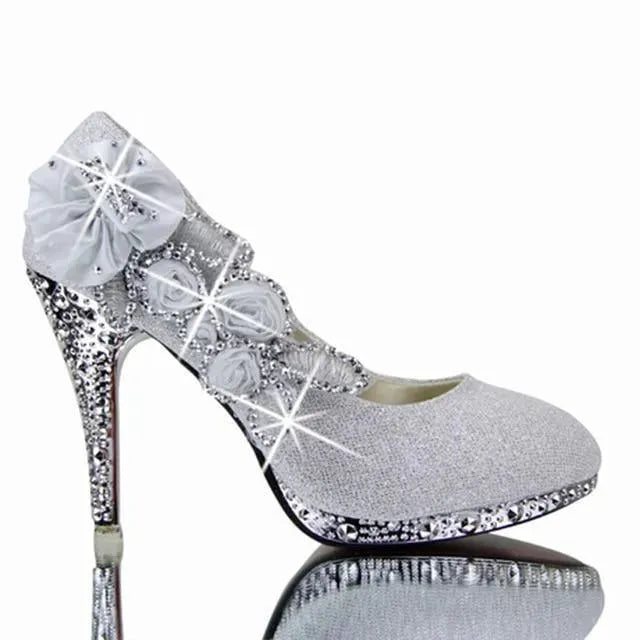 Sparkly Floral Wedding Shoes for Bride – Elegant Glitter Pumps for Bridal Party, Prom & Special Occasions