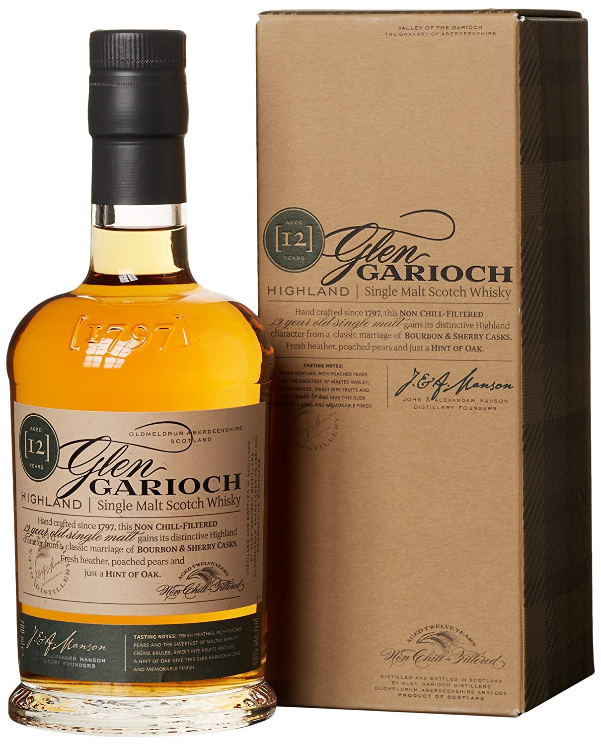 Glen Garioch 12 Year Old Single Malt Scotch Whisky 48% ABV 70cl with Gift Box & Laphroaig 10 Year Old Islay Single Malt Scotch Whisky 40% ABV 70cl with Gift Box - Premium Whisky Gift Set for Special Occasions, Whisky Tasting & Collector's Display