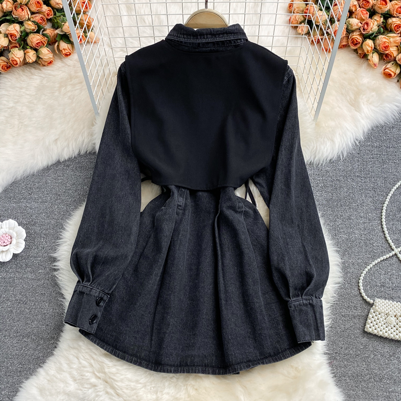 Stylish Autumn Loose Fit Mid-Length Denim Vest Dress 1393 - Perfect for Casual Outings, Layering & Fall Fashion