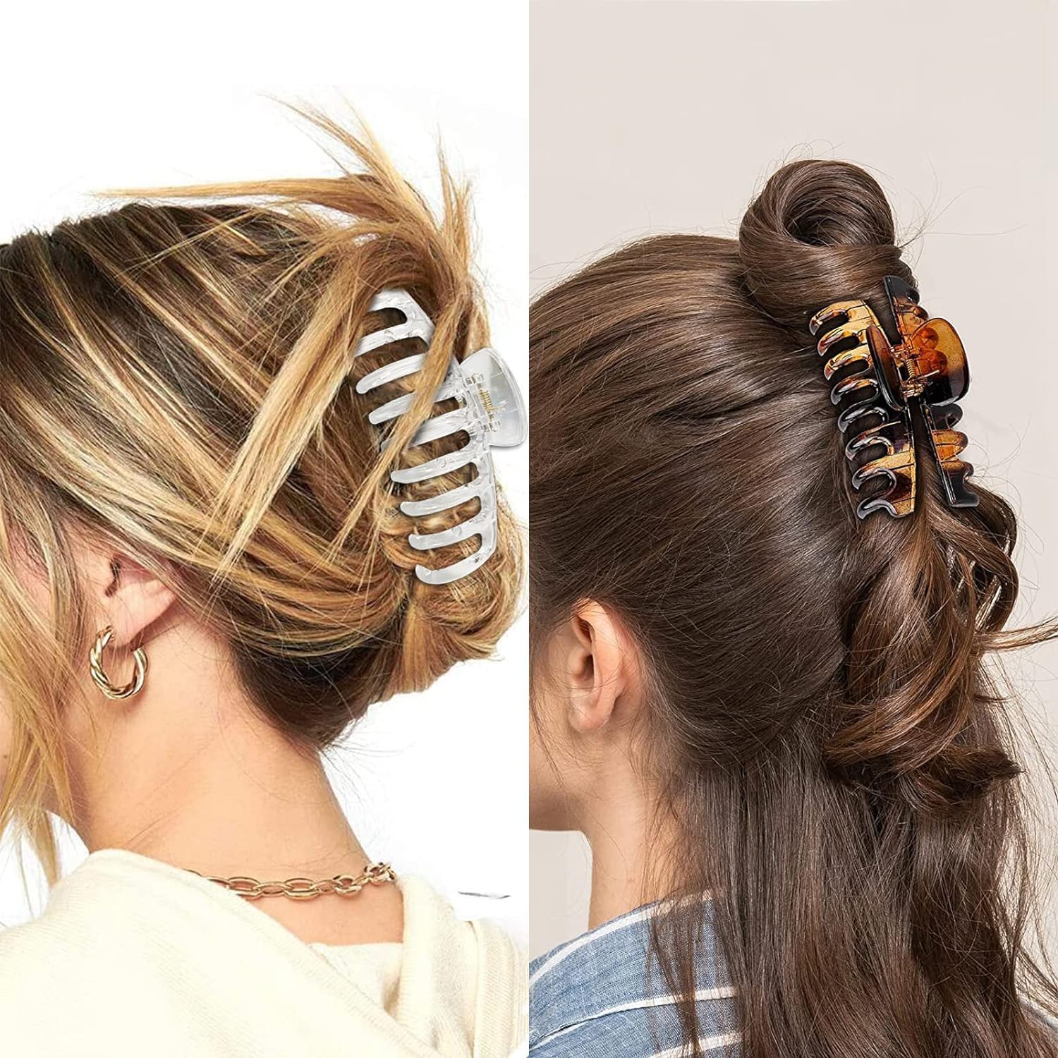 3 PCS Large Clear Hair Clips for Women - Transparent Rectangular Square Claw Clips, Strong Hold Banana Jaw Clips for Thick, Thin & Curly Hair - Perfect for Ponytails, Buns & Everyday Hairstyles