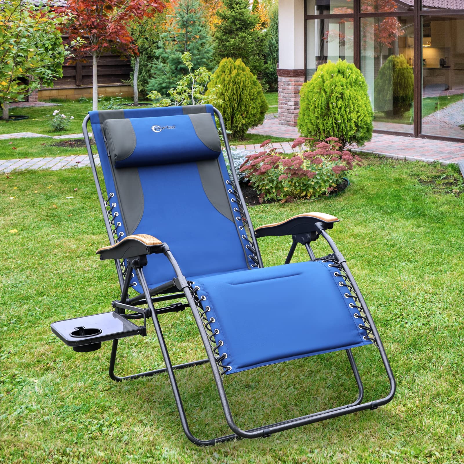 **XL Oversized Mesh Back Zero Gravity Reclining Patio Chair - Heavy Duty 350lbs Capacity, Padded Seat with Adjustable Pillows & Cup Holder - Foldable Lounge Chair for Poolside, Backyard, Lawn, and Outdoor Relaxation**
