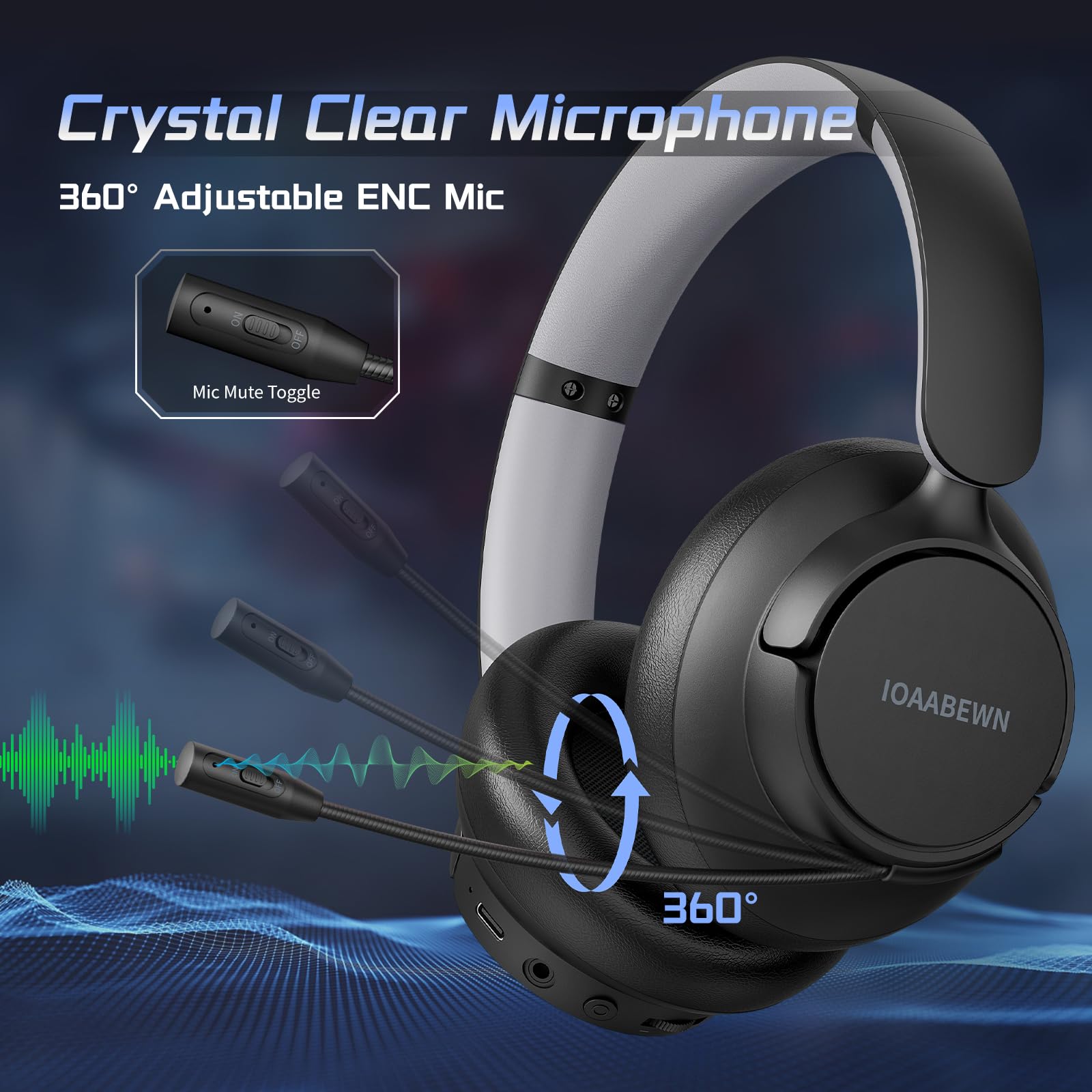 Wireless Gaming Headset for PS5, PS4, PC, Switch & Mobile - 2.4GHz Low Latency Bluetooth 5.3 Headphones with Microphone, 55H Battery Life (Grey) - Perfect for Gaming, Online Meetings & Remote Work