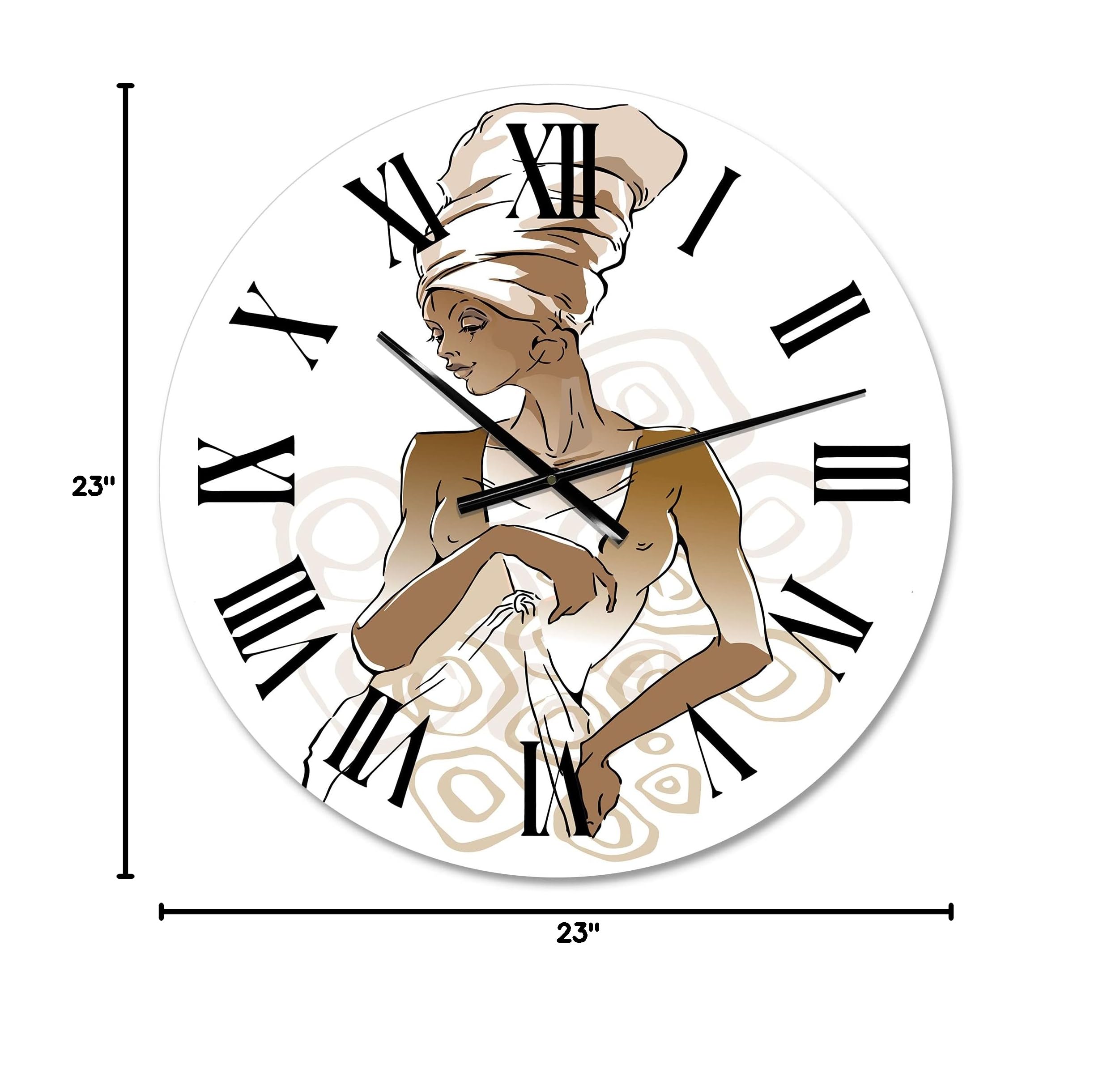 DesignQ Modern Wall Clock with African American Woman Portrait - Large Decorative Clock for Kitchen, Living Room, Bedroom & Office | Silent Non-Ticking Home Decor