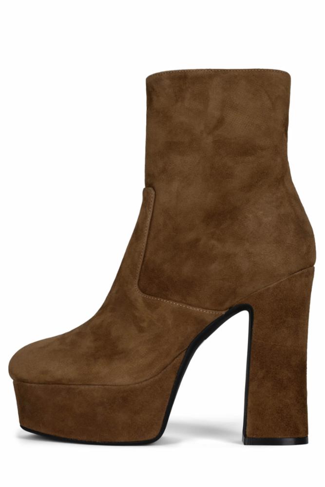 Jeffrey Campbell Women's Brat_Z Brown Leather Boots - Stylish & Comfortable Ankle Booties for Casual Outfits & Night Out