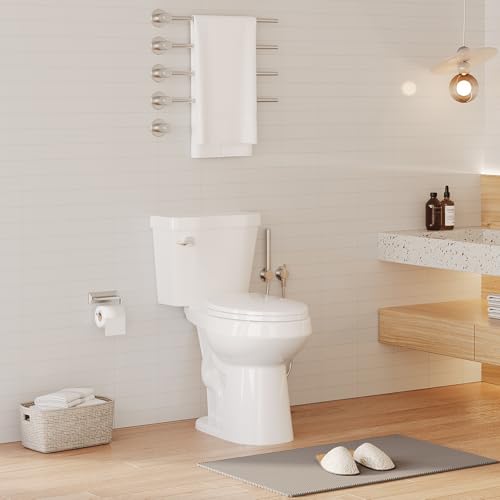 GARVEE 19-Inch Two Piece ADA Compliant Toilet - Dual Flush Elongated Bowl, Soft Close Seat, Universal Height 1.28 GPF Siphonic Flush (Left Hand, Cotton White) - Perfect for Modern Bathrooms & Water-Efficient Homes