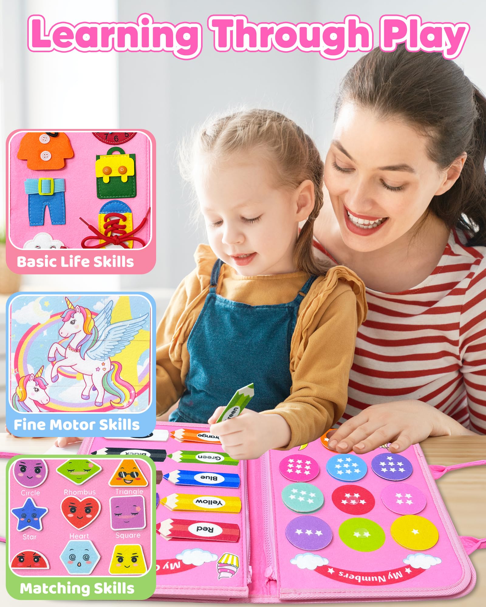Montessori Busy Board for Toddlers 1-4 Years Old - Sensory Learning Toys for 1 2 3 4 Year Old Boys & Girls - Educational Travel Activity Toy for Airplane & Car Rides - Perfect Birthday Gift for Kids