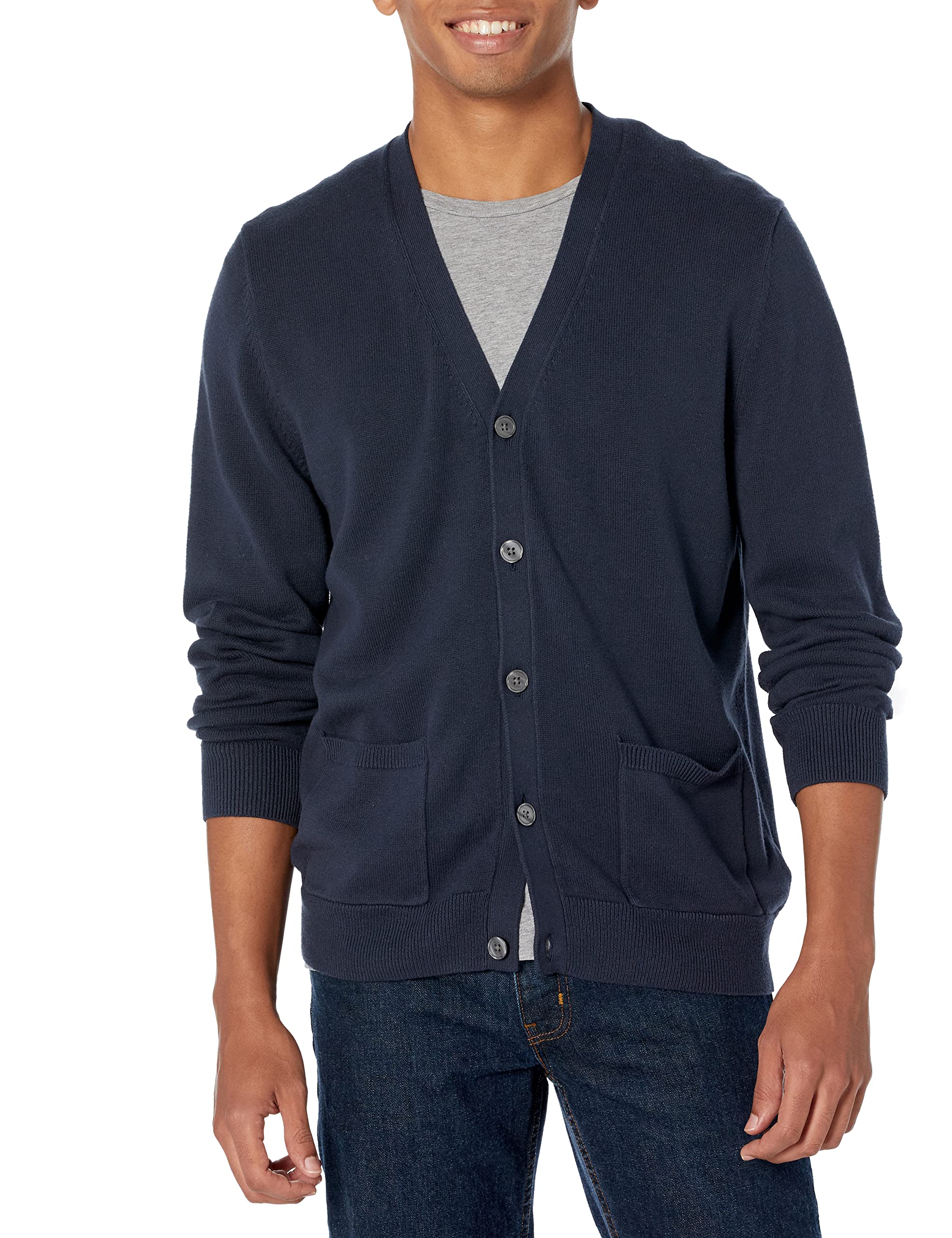 Amazon Essentials Men's Cotton Cardigan Sweater - Soft Casual Knit Pullover for Fall & Winter - Perfect for Office, Lounge & Outdoor Activities