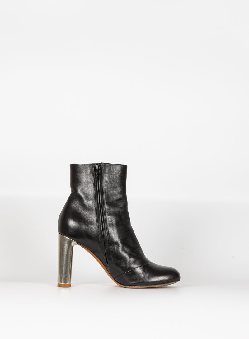 CELINE Black Leather Boots with Silver Heel - Size 38 | Stylish Women's Fashion for Evening Parties & Night Out